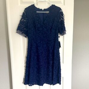 Adrianna Papell Navy Floral Lace Mini Dress